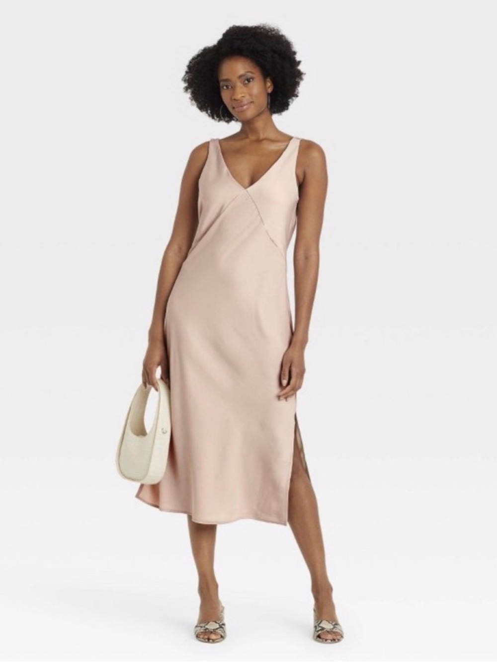 NWT A New Day Women's Slip Dress Light Taupe Sz L Side Slit Evening Gown